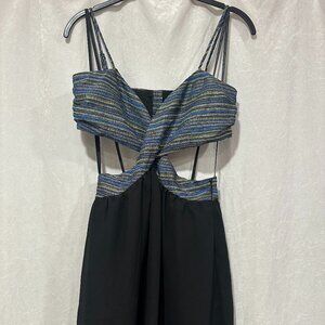 BCBG Generation Black Mini Dress | Spaghetti Strap Cut-Out Waist